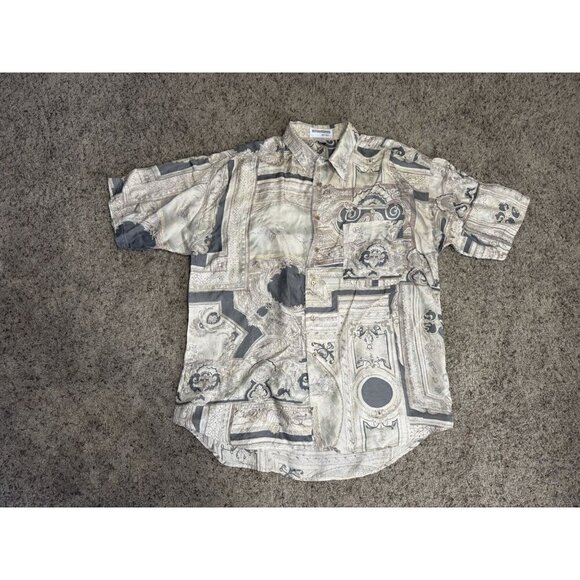 Vintage Mens 100% Silk Hawaiian Button Shirt Paisley Tapestry Surf Beach Prep XL - Picture 1 of 7